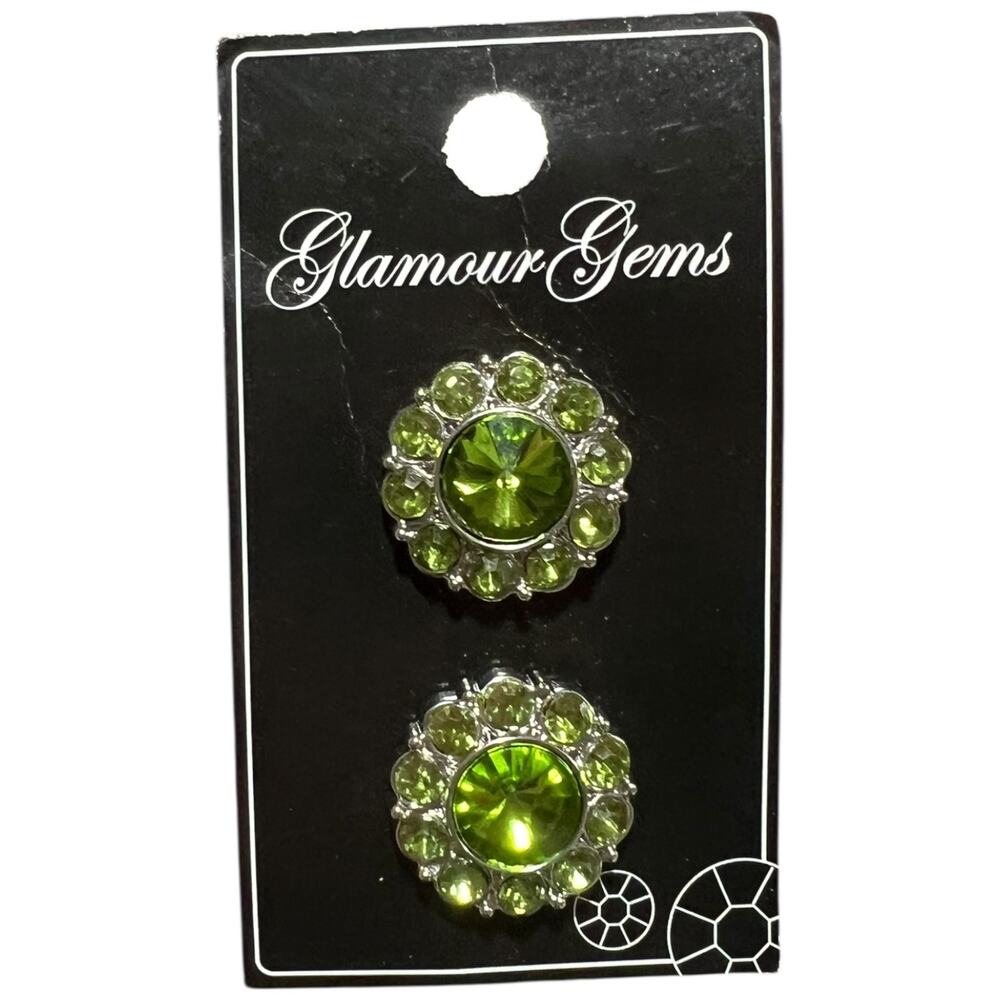 Vintage Style Green Crystal Buttons Flower Design Silver 22mm NWT
